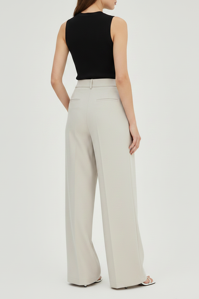 Pantalon Fluide Beige Large Taille Haute Décontracté - Viscose - vue 2