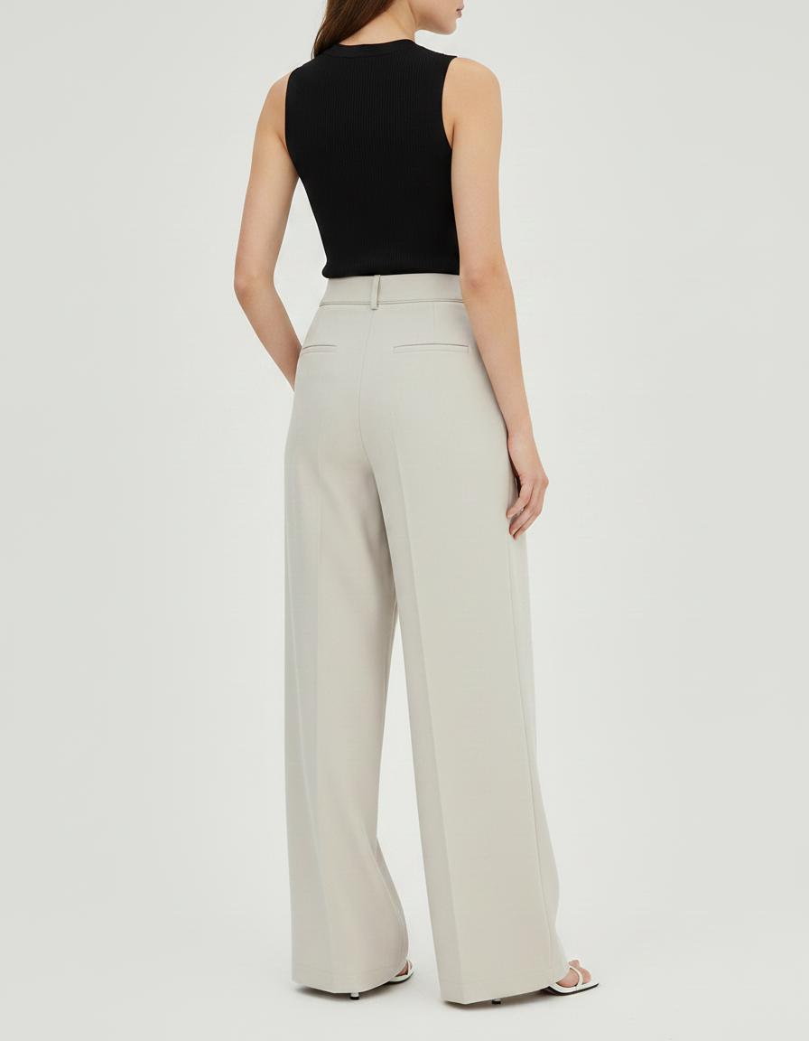 Pantalon Fluide Beige Large Taille Haute Décontracté - Viscose - vue 2