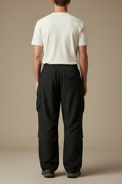 Pantalon Fluide Cargo - Noir Polyester - vue 2