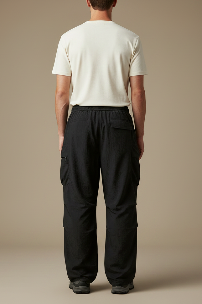 Pantalon Fluide Cargo - Noir Polyester - vue 2