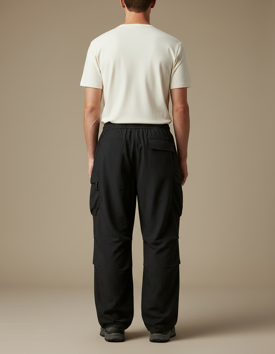 Pantalon Fluide Cargo - Noir Polyester - vue 2