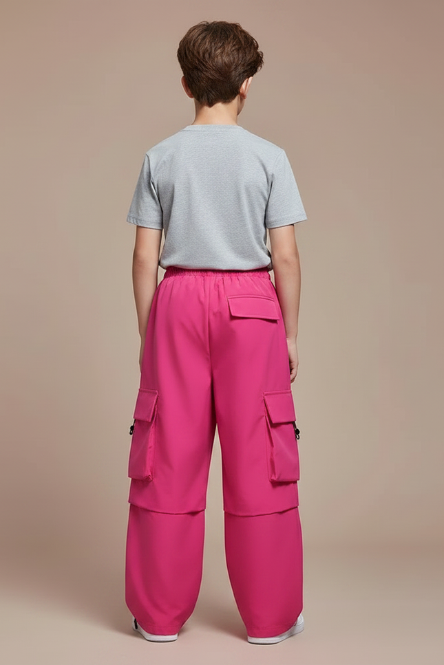Pantalon Fluide Rose Cargo Ample Enfant Tendance - Polyester - vue 2