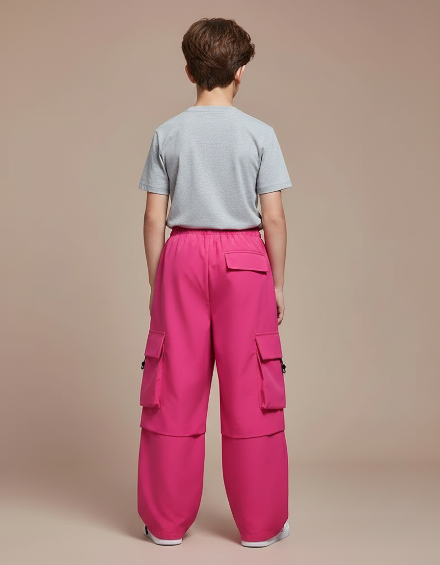 Pantalon Fluide Rose Cargo Ample Enfant Tendance - Polyester - vue 2
