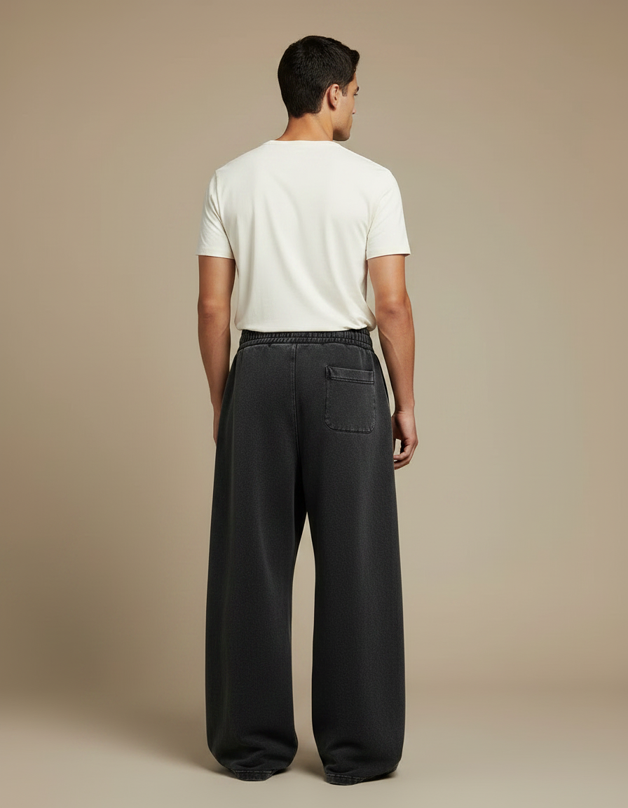Pantalon Fluide Wide Leg - Noir Molleton - vue 2