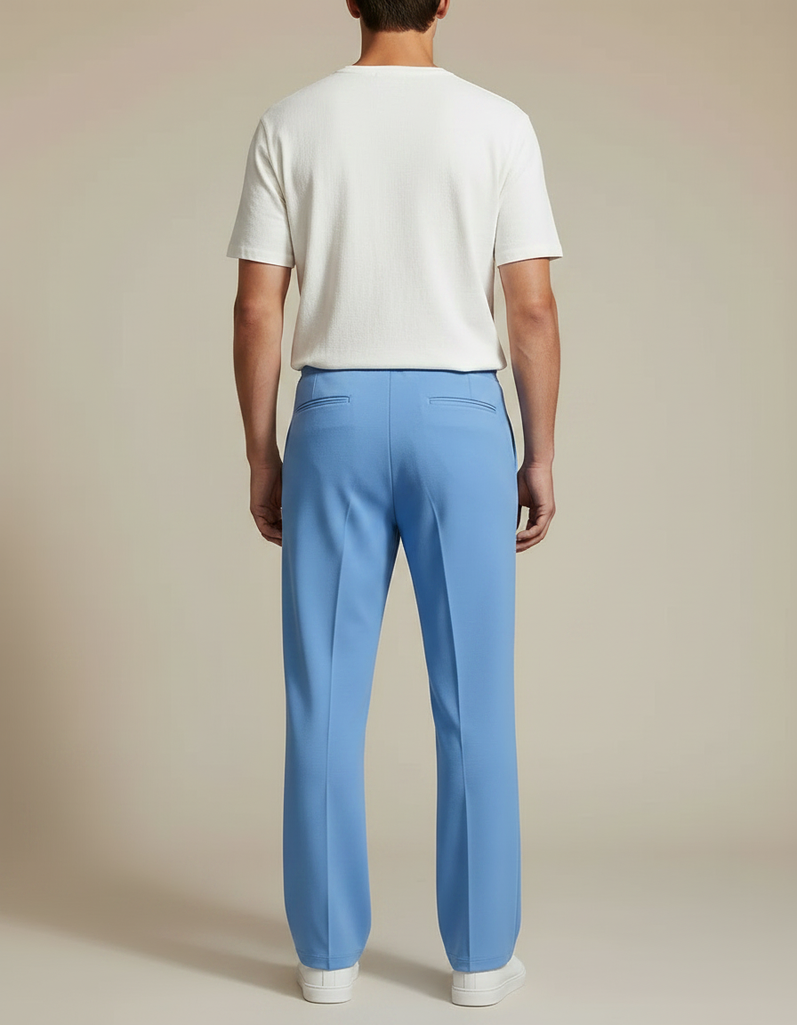 Pantalon Fluide Bleu Ciel Décontracté Droit Homme - Polyester - vue 2