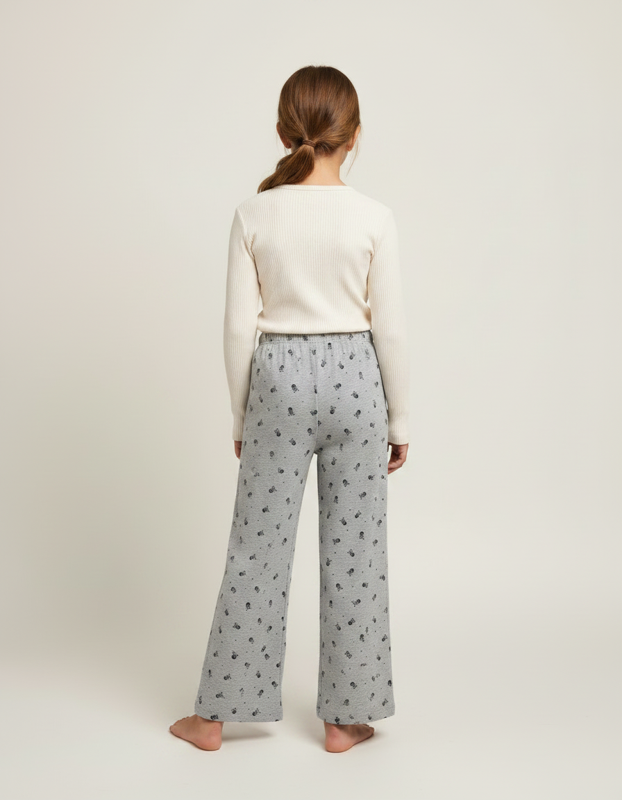 Pantalon Fluide Gris Ample Imprimé Décontracté Enfant Coton - Molleton - vue 2