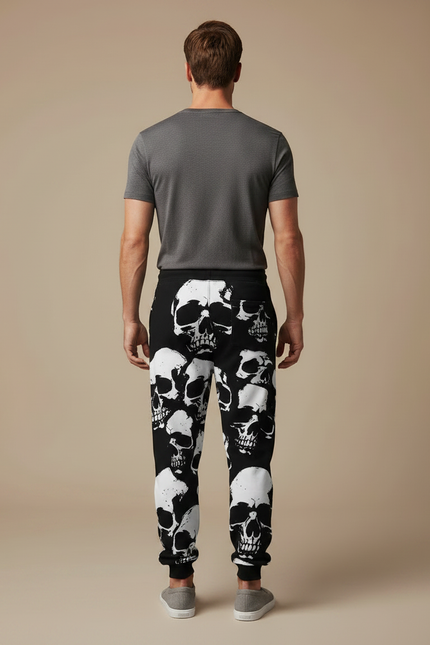 Pantalon Fluide Noir Crânes Blancs Ample Décontracté Homme - Molleton - vue 2