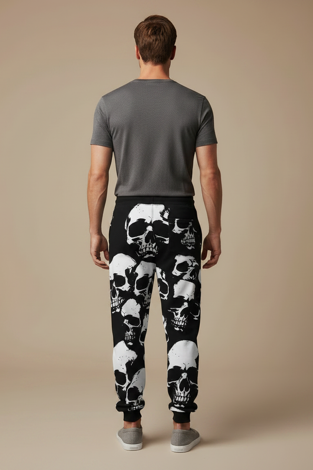 Pantalon Fluide Noir Crânes Blancs Ample Décontracté Homme - Molleton - vue 2