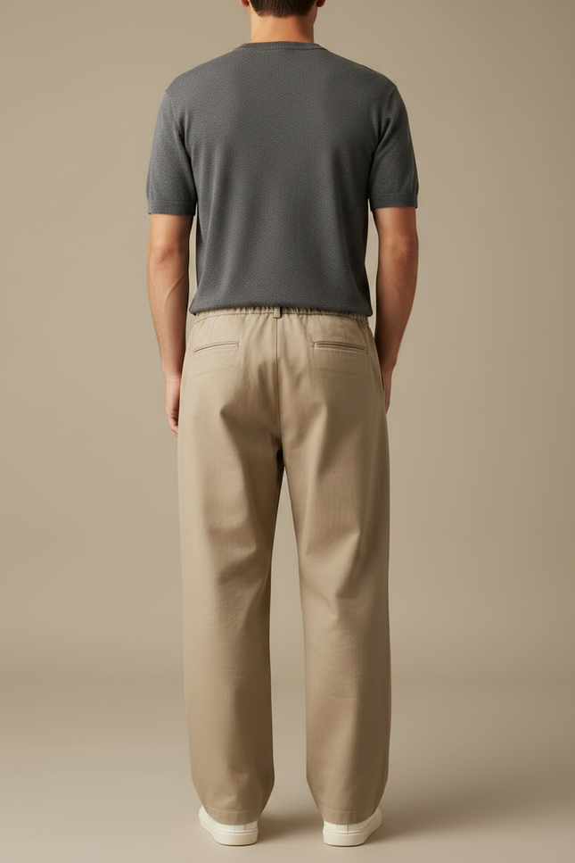 Pantalon Fluide Homme Ample Beige Coton Décontracté - vue 2