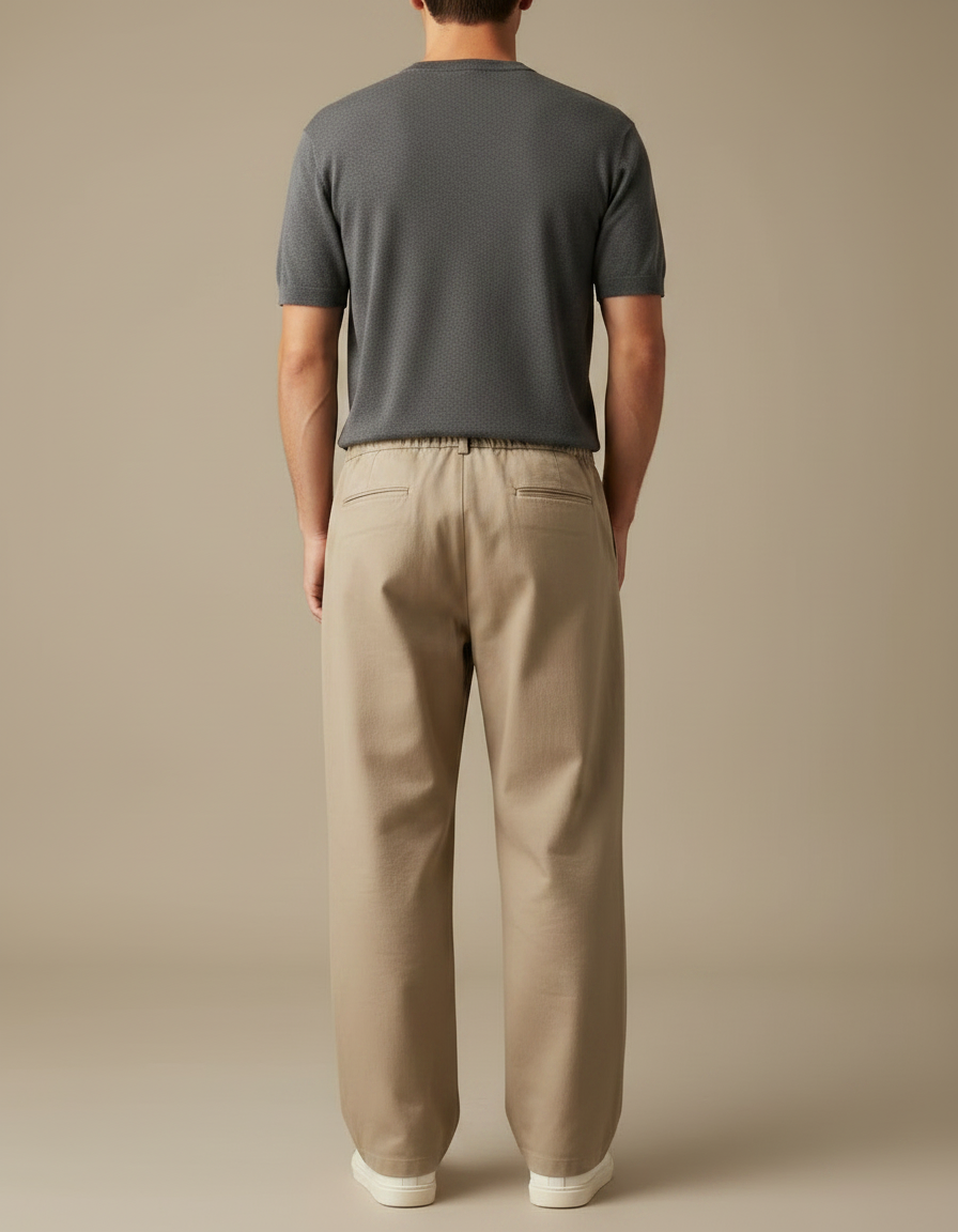 Pantalon Fluide Homme Ample Beige Coton Décontracté - vue 2