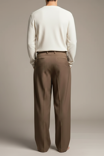 Pantalon Fluide Marron Ample Plissé Décontracté Élégant Homme - Polyester - vue 2