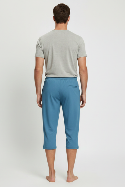 Pantalon Fluide Bleu Cordon Décontracté Court Homme - Viscose - vue 2
