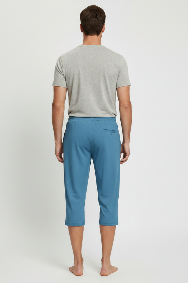 Pantalon Fluide Bleu Cordon Décontracté Court Homme - Viscose - vue 2