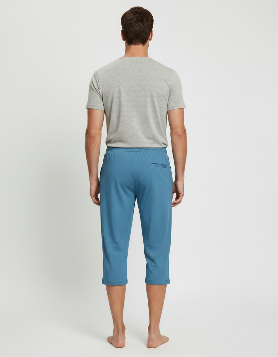 Pantalon Fluide Bleu Cordon Décontracté Court Homme - Viscose - vue 2