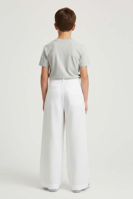 Pantalon Fluide Blanc Ample Plissé Décontracté - Lin - vue 2