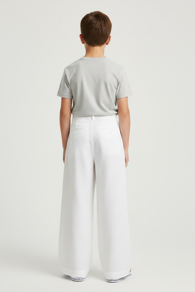 Pantalon Fluide Blanc Ample Plissé Décontracté - Lin - vue 2
