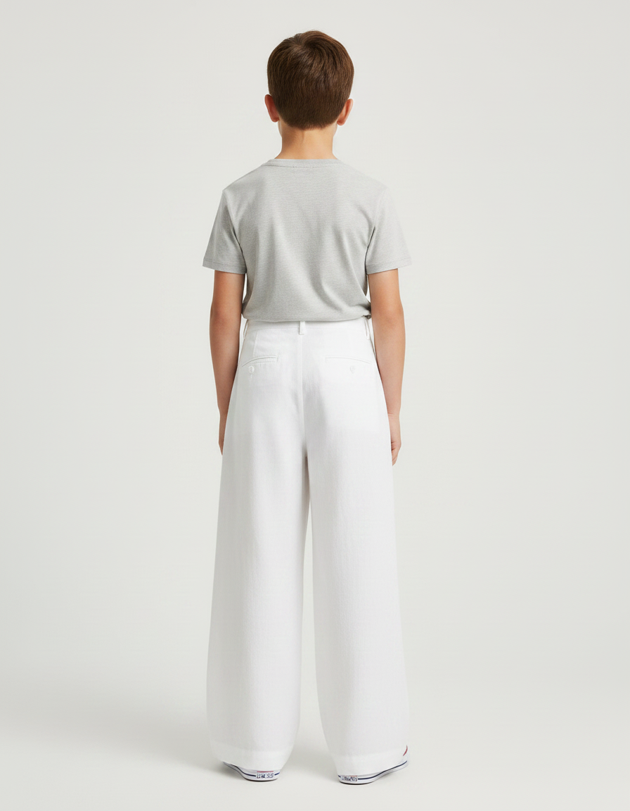 Pantalon Fluide Blanc Ample Plissé Décontracté - Lin - vue 2
