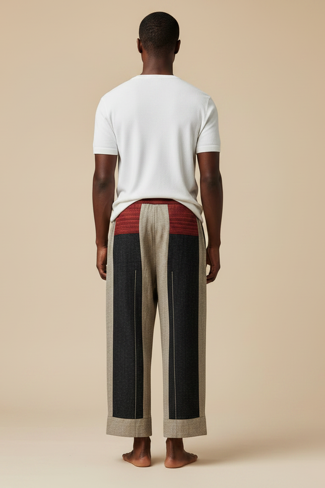 Pantalon Fluide Ethnique Ample Imprimé Totem Confortable - Multicolore Lin - vue 2