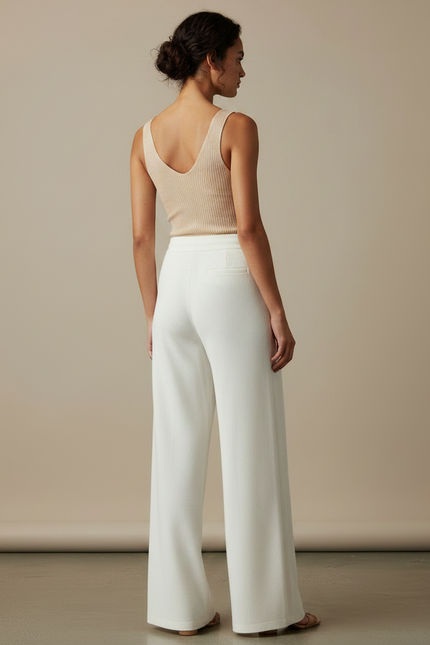 Pantalon Fluide Blanc Ample Maille Tricot Femme - vue 2