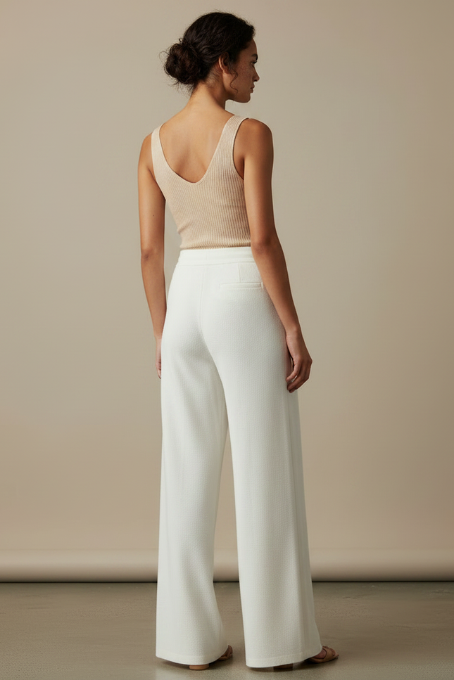 Pantalon Fluide Blanc Ample Maille Tricot Femme - vue 2