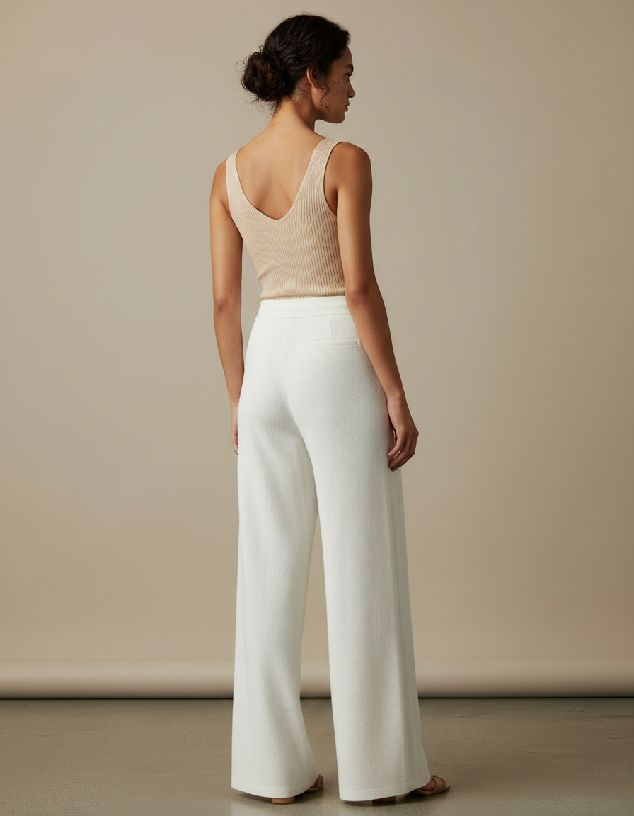 Pantalon Fluide Blanc Ample Maille Tricot Femme - vue 2