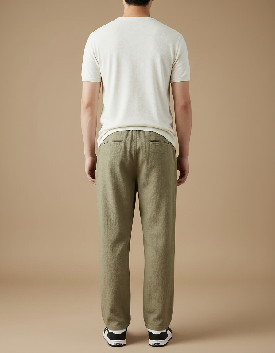 Pantalon Fluide Kaki Lin Ample Cordon Homme - vue 2