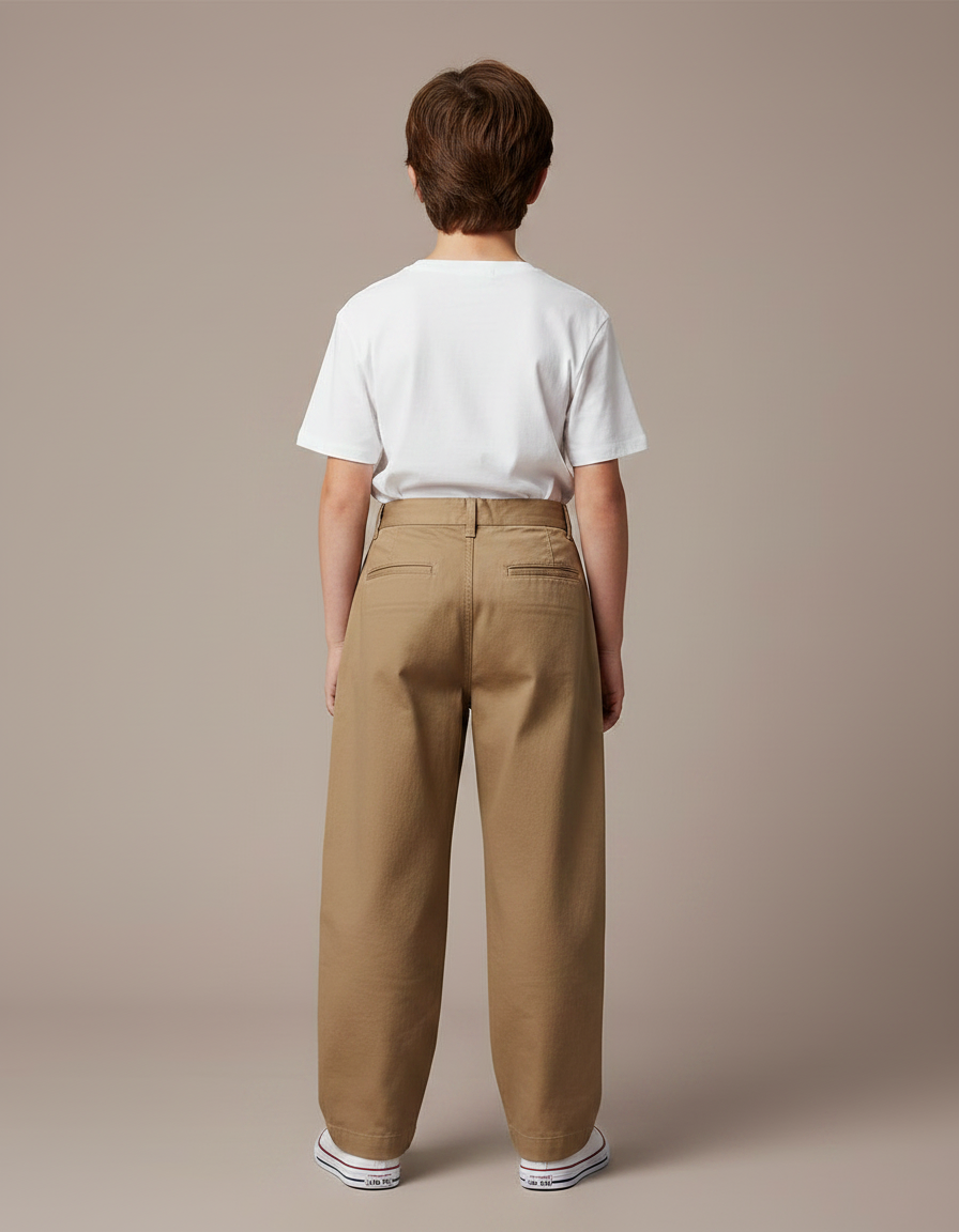 Pantalon Fluide Ample Beige Coton Unisexe Décontracté - Gabardine - vue 2