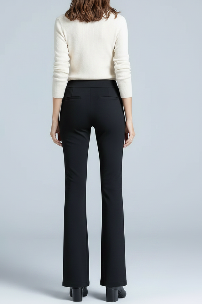 Pantalon Fluide Noir Évasé Rayure Latérale Élégant - Polyester - vue 2