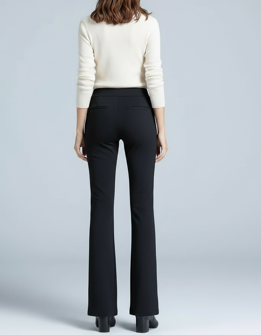 Pantalon Fluide Noir Évasé Rayure Latérale Élégant - Polyester - vue 2