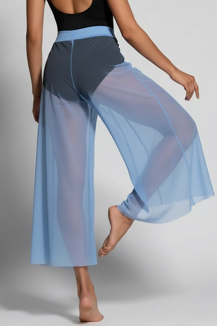 Pantalon Fluide Bleu Ciel Transparent Ample Mesh Danse - Maille