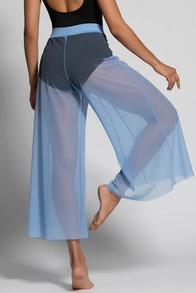 Pantalon Fluide Bleu Ciel Transparent Ample Mesh Danse - Maille
