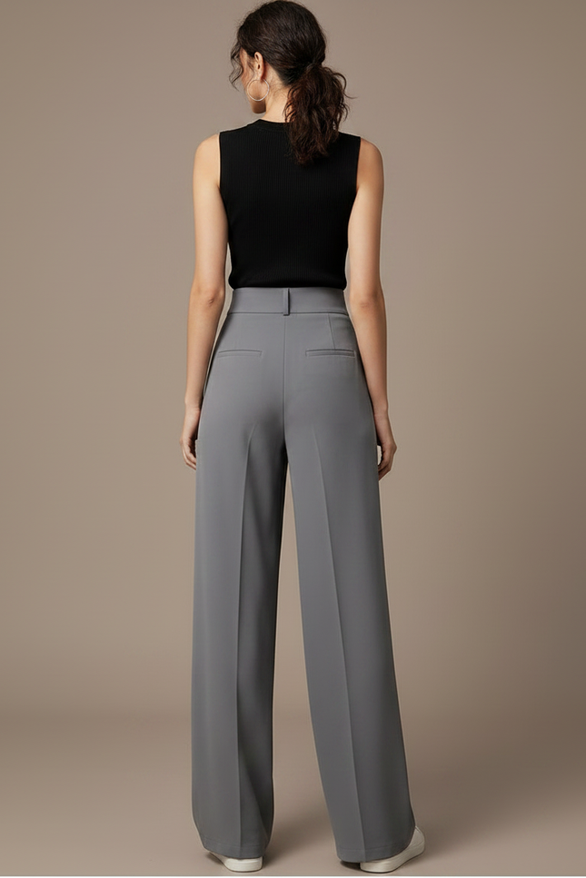 Pantalon Fluide Gris Ample Taille Haute Élégant - Polyester - vue 2