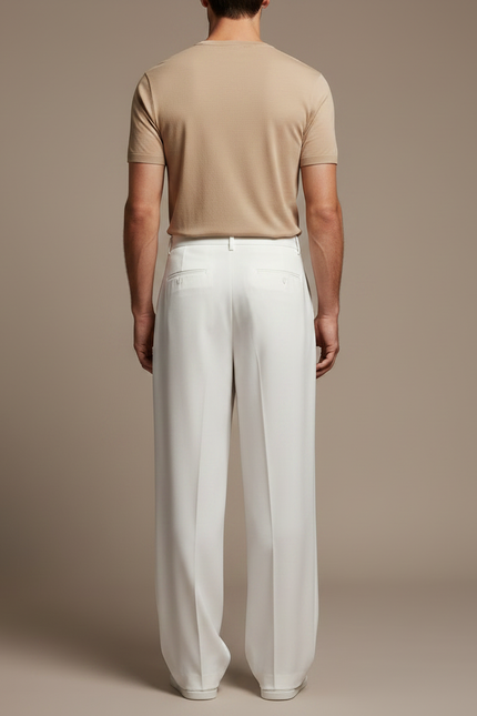 Pantalon Fluide Blanc Ample Plissé Décontracté Élégant Homme - Viscose - vue 2