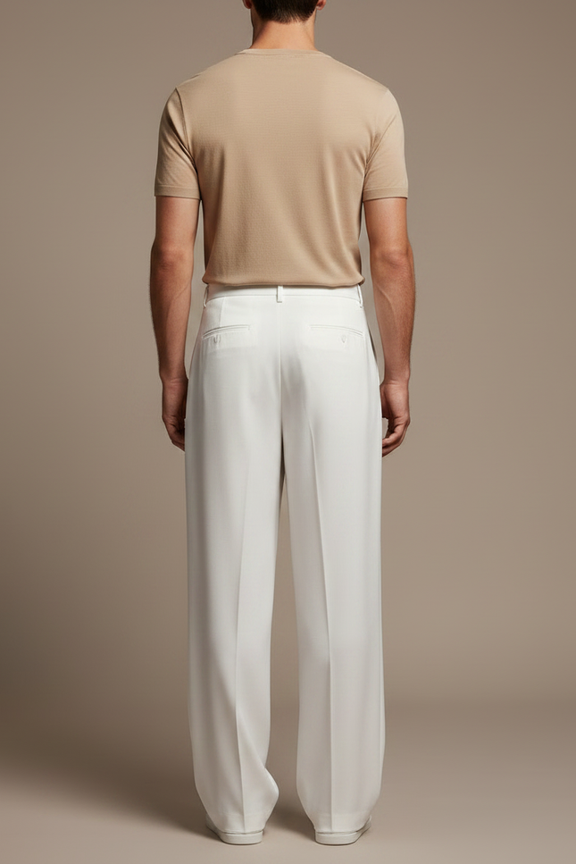 Pantalon Fluide Blanc Ample Plissé Décontracté Élégant Homme - Viscose - vue 2