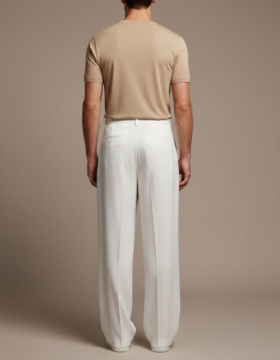 Pantalon Fluide Blanc Ample Plissé Décontracté Élégant Homme - Viscose - vue 2