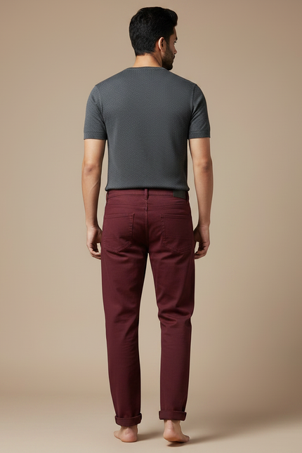 Pantalon Fluide Bordeau Coton Décontracté Homme Ample - Bordeaux - vue 2