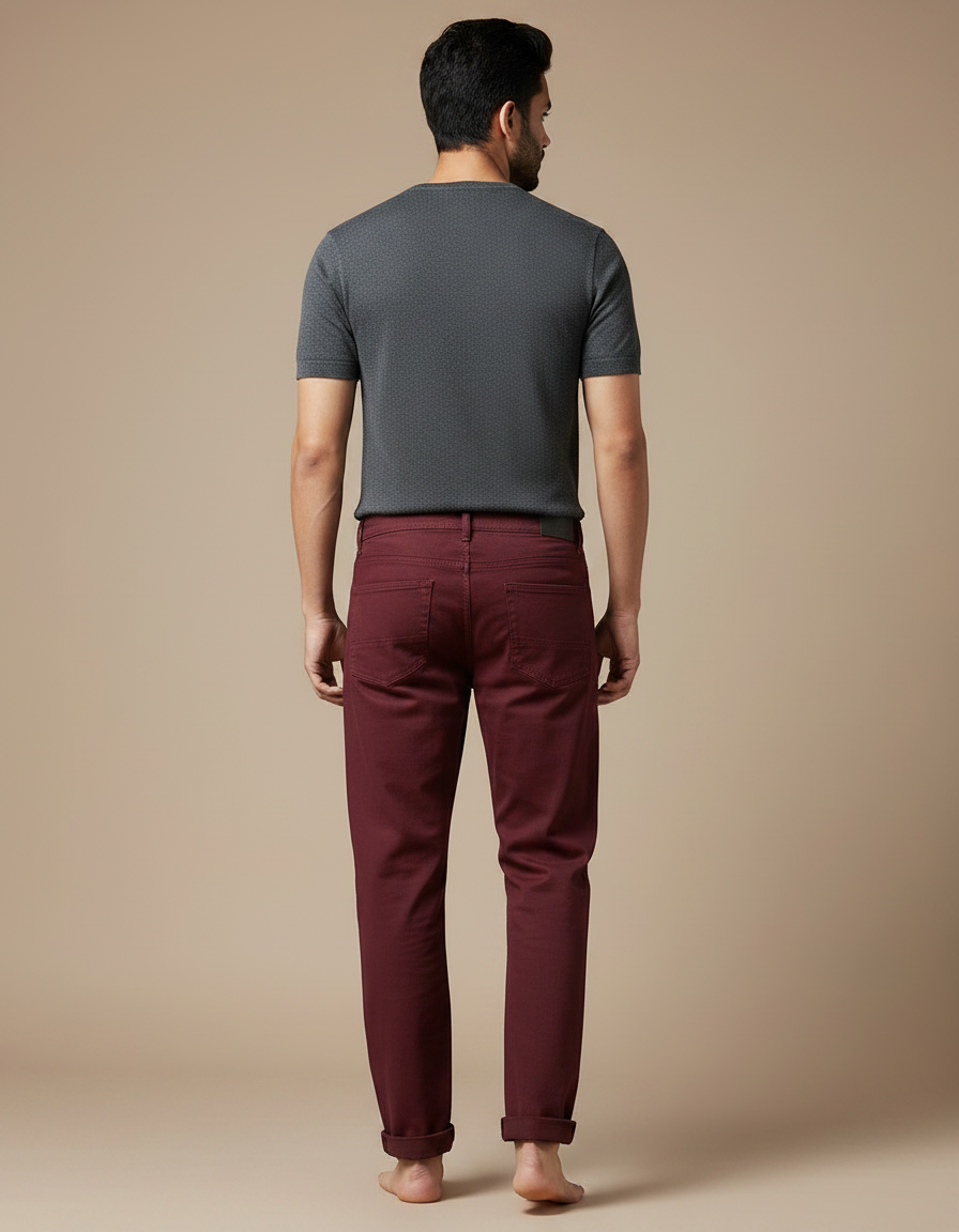 Pantalon Fluide Bordeau Coton Décontracté Homme Ample - Bordeaux - vue 2
