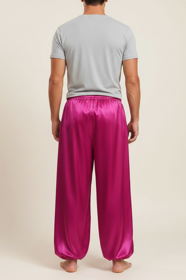 Pantalon Fluide Satiné Ample Fuchsia Homme Scène - Rose - vue 2