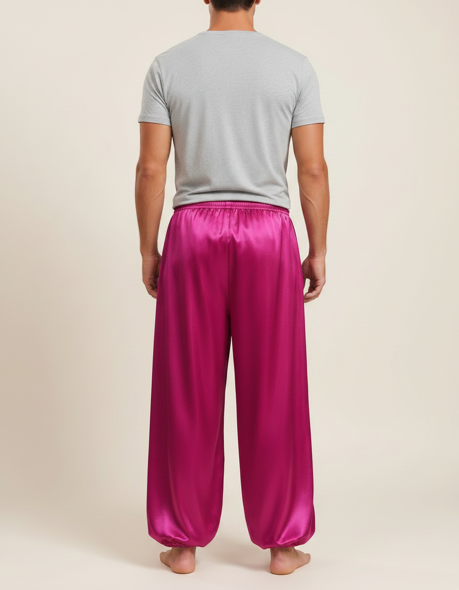 Pantalon Fluide Satiné Ample Fuchsia Homme Scène - Rose - vue 2