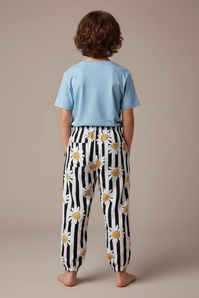 Pantalon Fluide Rayé Marguerites Ample Décontracté Enfant - Imprimé Viscose - vue 2