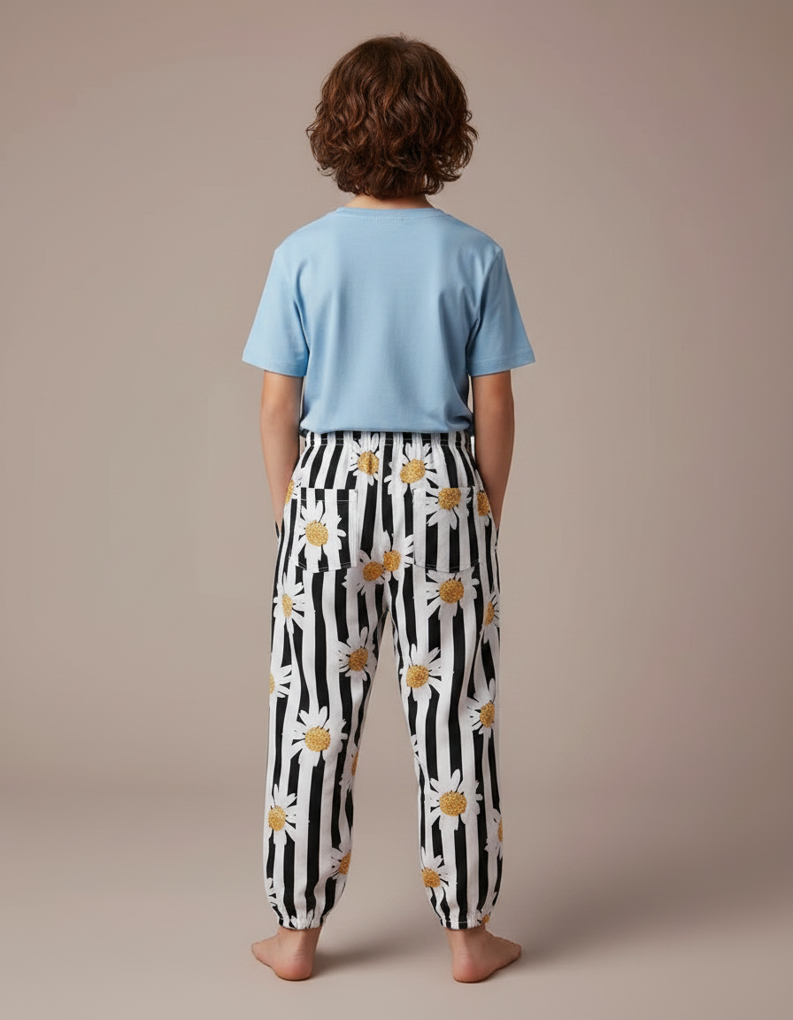 Pantalon Fluide Rayé Marguerites Ample Décontracté Enfant - Imprimé Viscose - vue 2