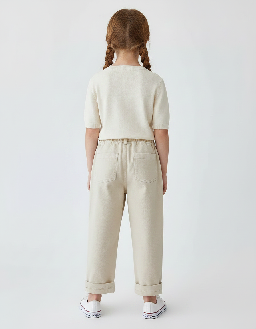 Pantalon Fluide Beige Coton Ample Décontracté Enfant - Molleton - vue 2