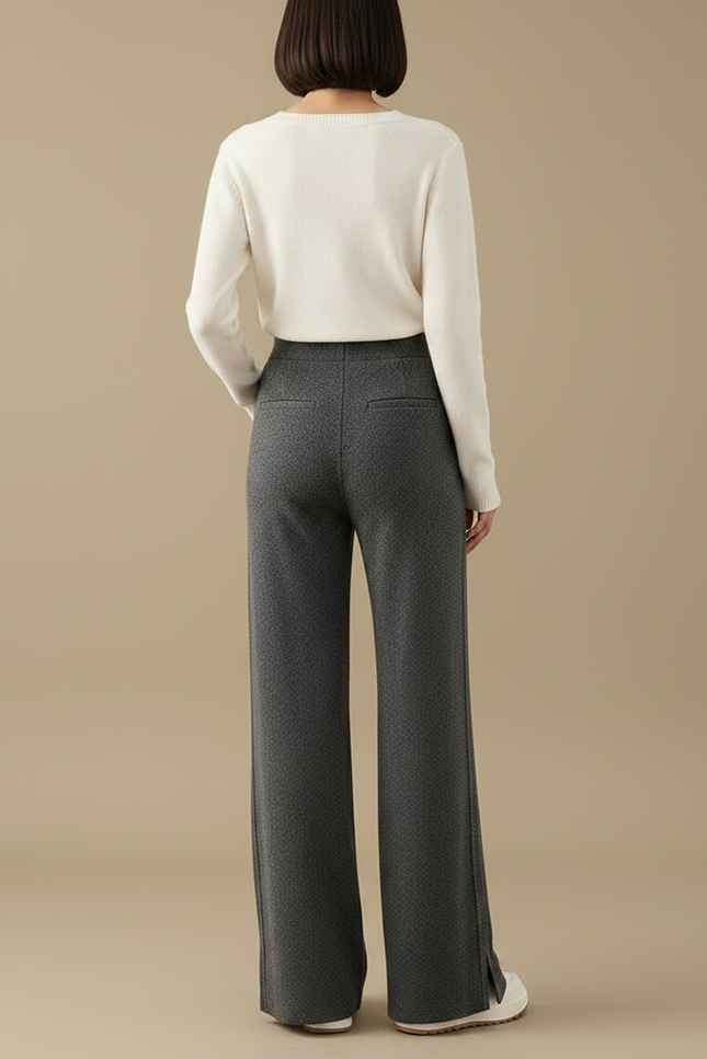 Pantalon Fluide Gris Ample Laine Tricoté Fendu - vue 2