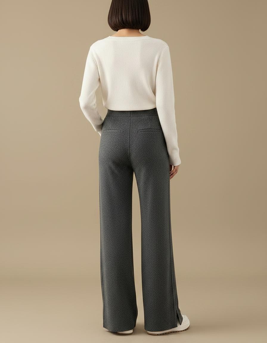 Pantalon Fluide Gris Ample Laine Tricoté Fendu - vue 2