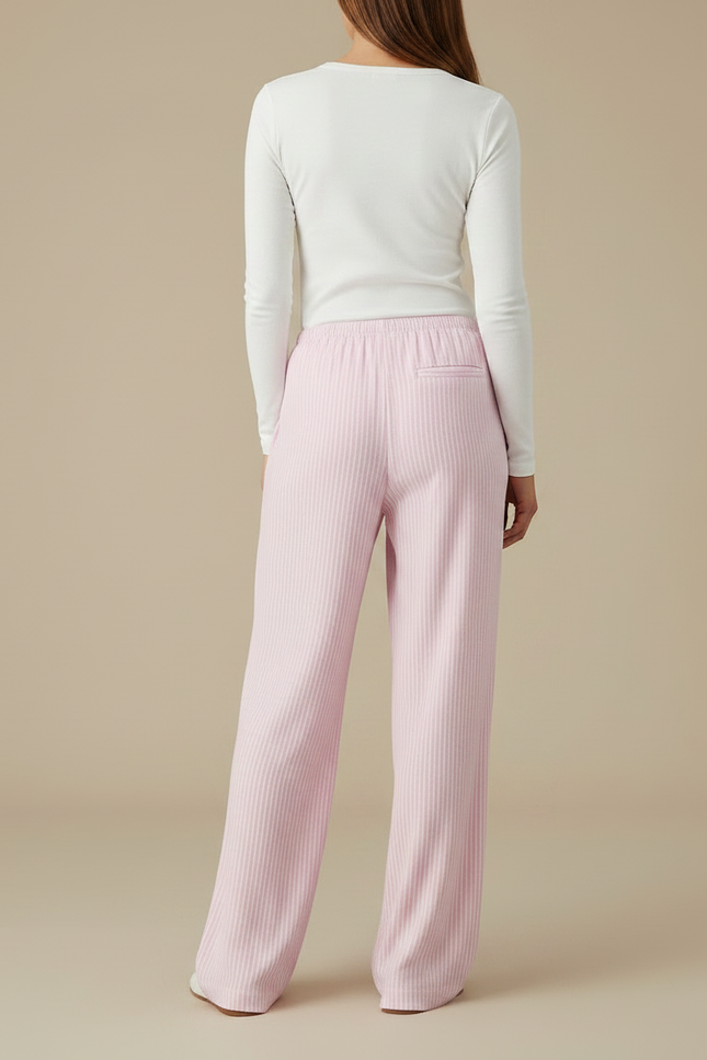 Pantalon Fluide Rose Rayé Ample Décontracté Cordon - Maille - vue 2