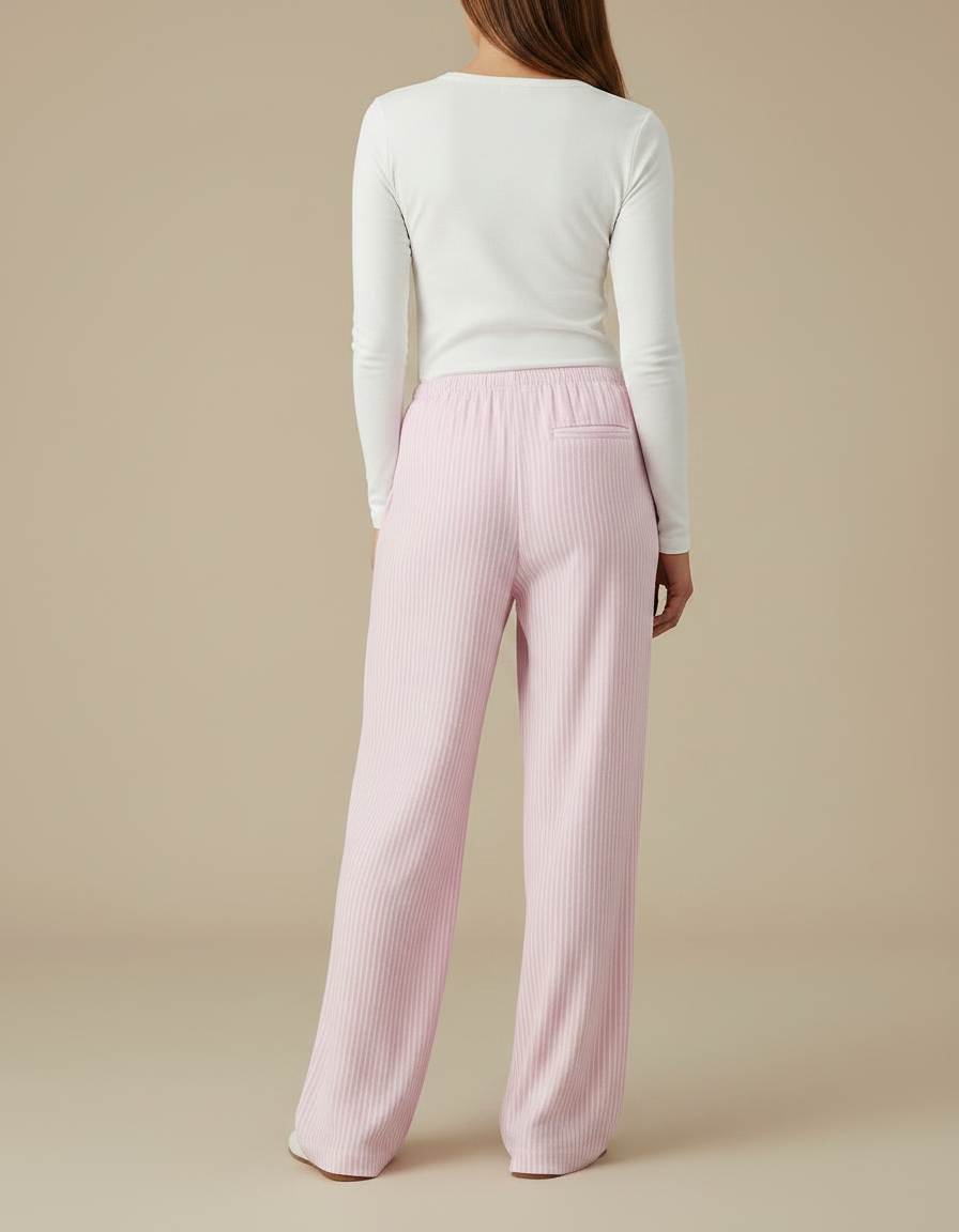 Pantalon Fluide Rose Rayé Ample Décontracté Cordon - Maille - vue 2