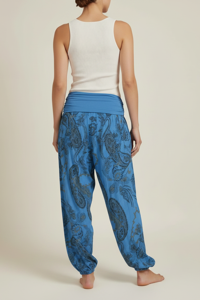 Pantalon Fluide Bleu Paisley Ample Confortable Bohème - Viscose - vue 2