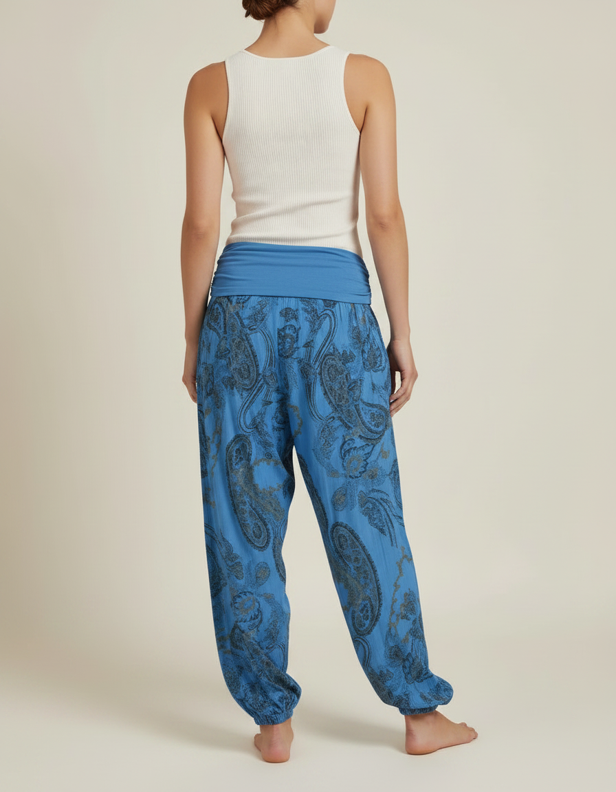 Pantalon Fluide Bleu Paisley Ample Confortable Bohème - Viscose - vue 2