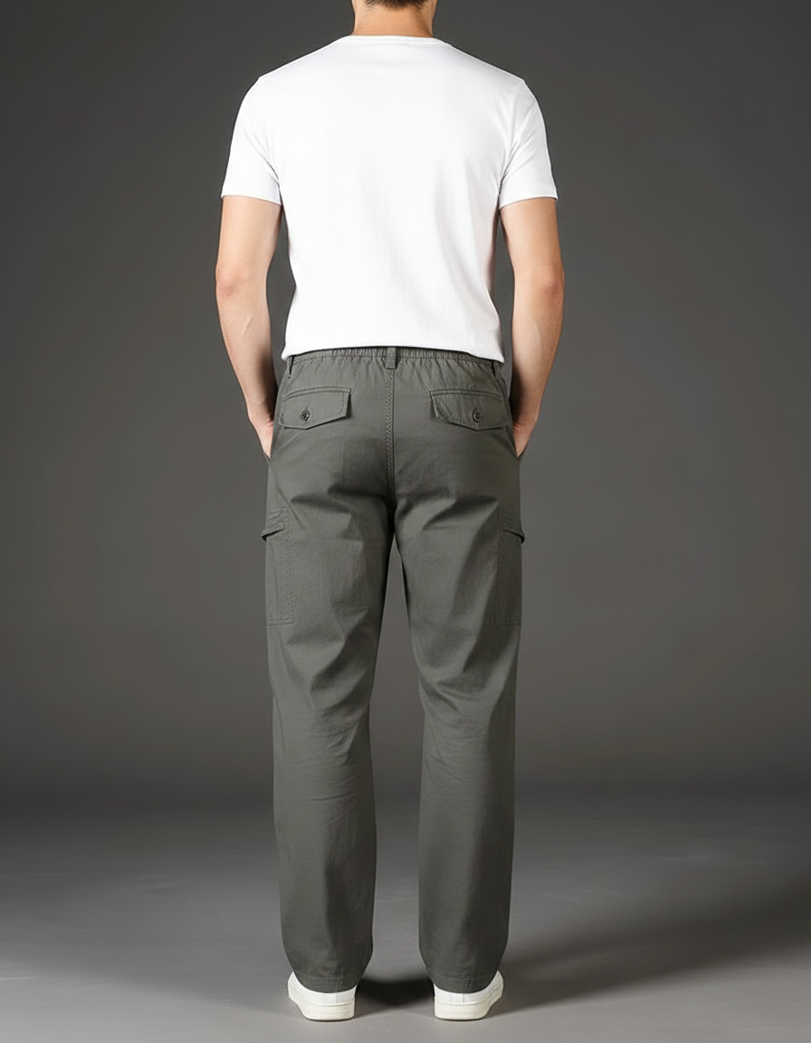 Pantalon Fluide Cargo Homme Kaki Décontracté Coton - vue 2