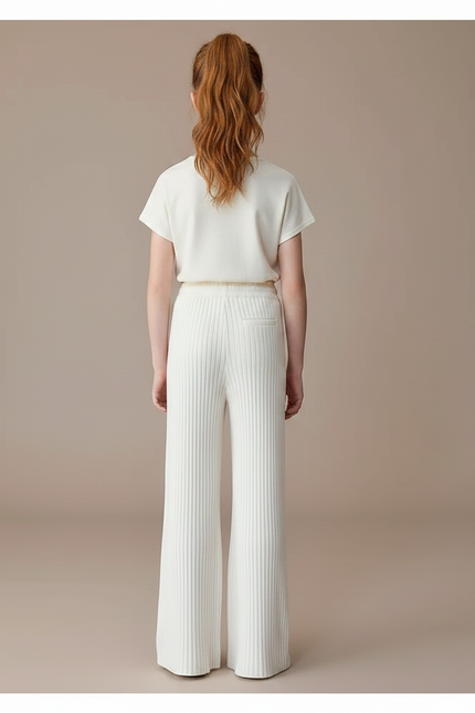 Pantalon Fluide Blanc Côtelé Ample Décontracté Enfant - Maille - vue 2
